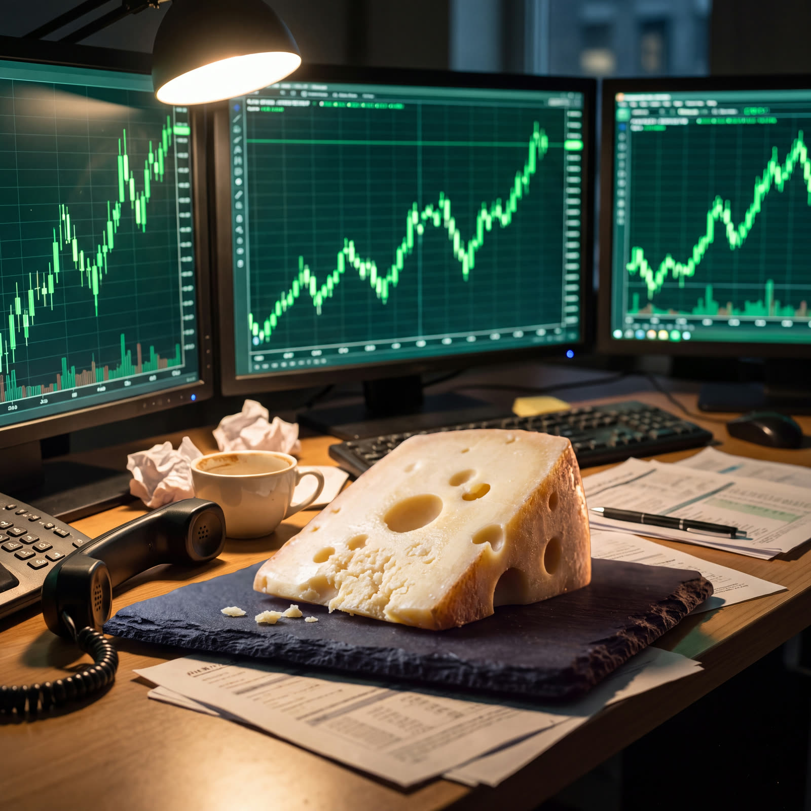Cheese on a trading desk